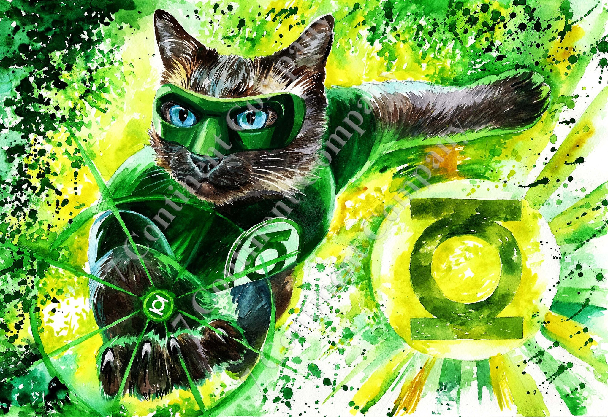 Green Lantern Cat Art